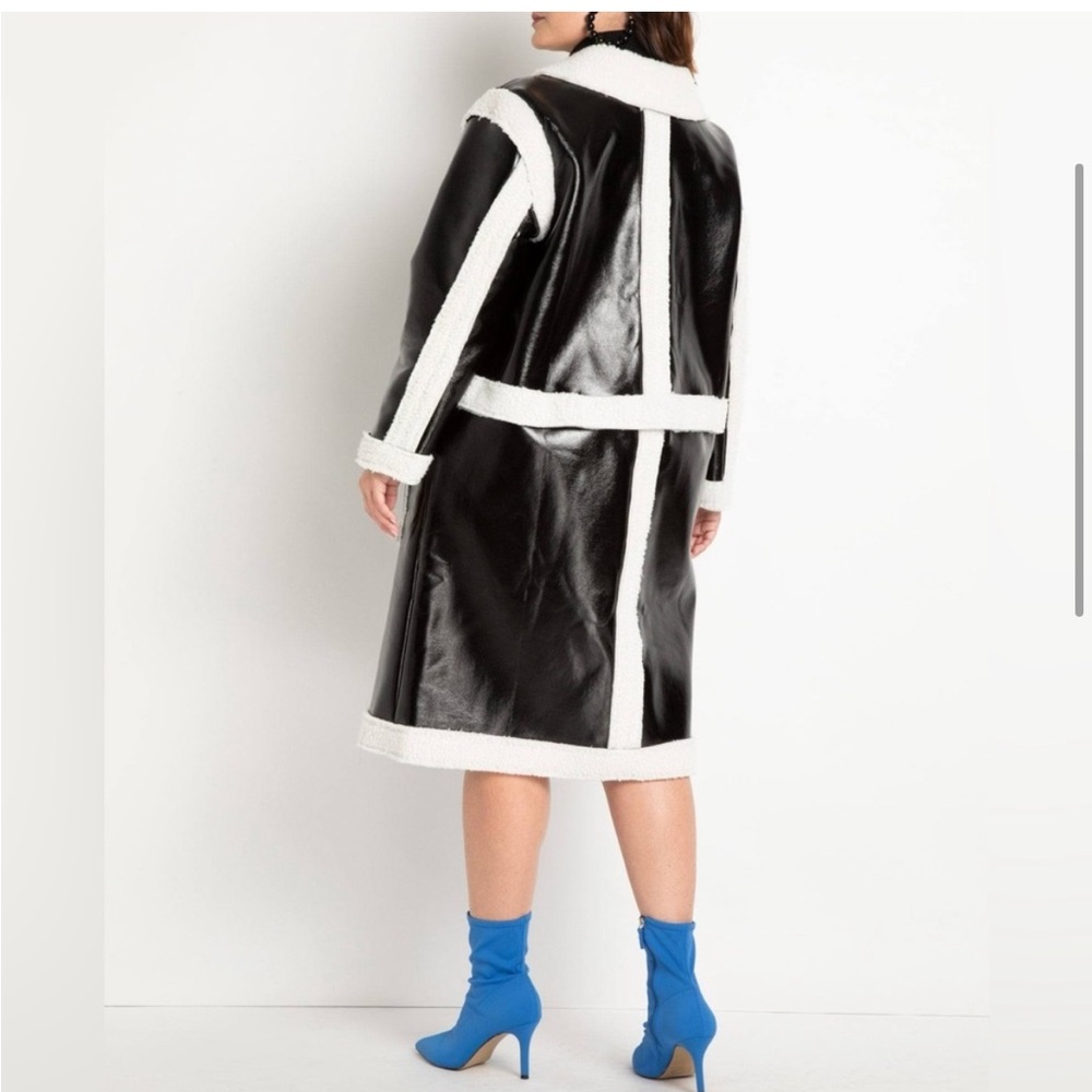 ELOQUII Freya Convertible Sherpa & Faux Patent Trench Coat - Picture 3 of 4